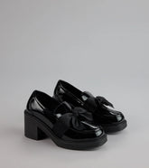 Gloss And Bow Block Heel Loafers